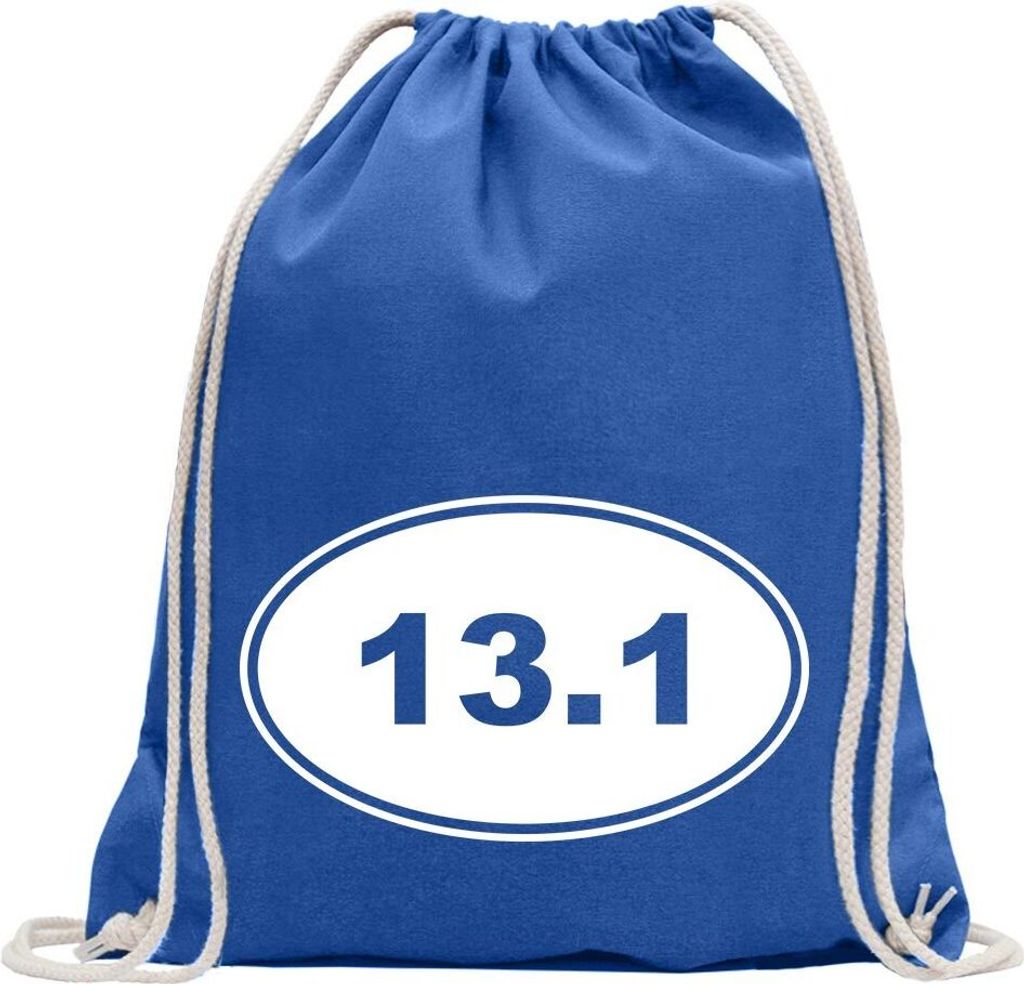 Kiwistar - Turnbeutel - royal - 13.1 run - Fun Rucksack Sport Beutel Gymsack Baumwolle mit Ziehgurt