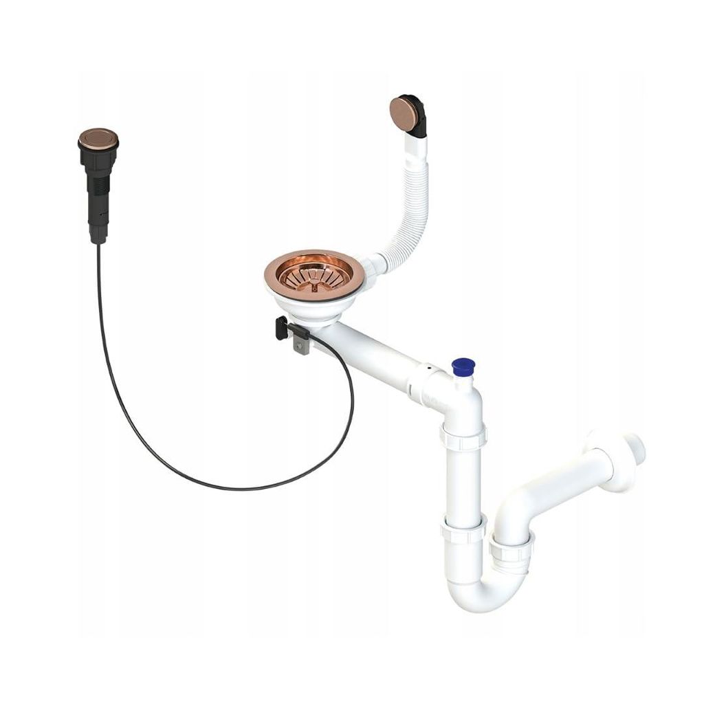 GRANMASTER Ablaufset für 1-Kammer-Spülen, platzsparendes Siphon-Design, Überlaufdeckel, 3 1/2 Zoll Siebkorbventil, Geräteanschluss, einfache In...