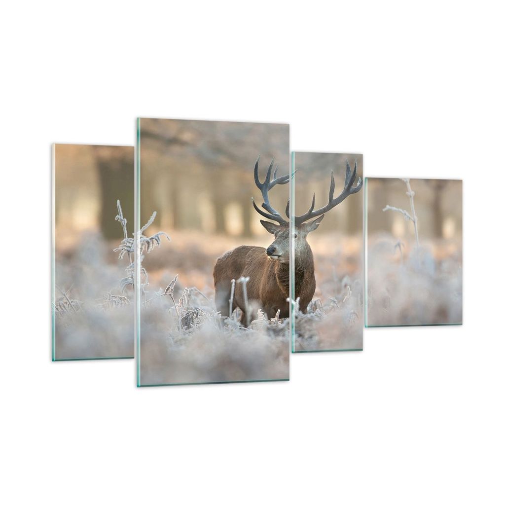 Bilder auf glas - Hirsch Wald Natur - 120x70cm - Glasbilder - Wandbilder - Kunstdruck - zum Aufhängen bereit - Wanddekoration aus Glas - Glas Bild...