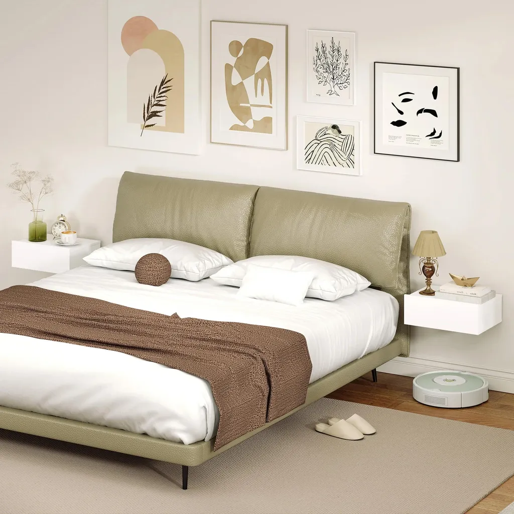 Table de nuit murale lot de 2 blanc bois pour faciliter le ménage au sol - 10