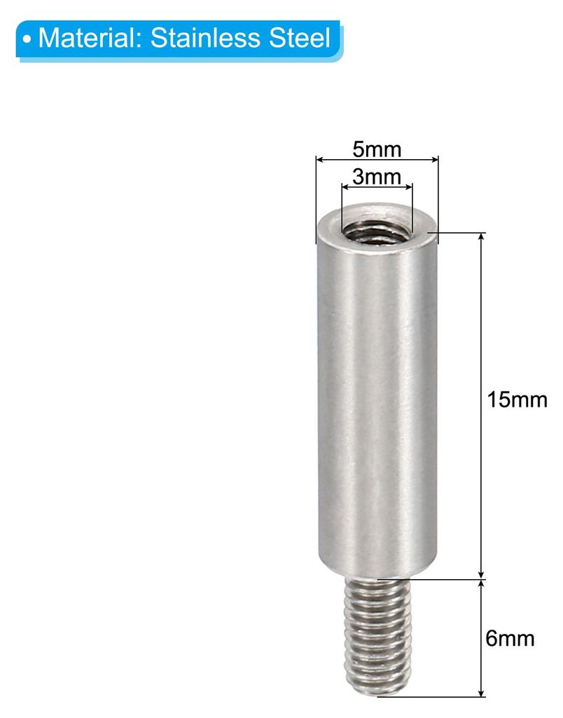 12 Stš¹ck M3 Abstandshalter, M3 15+6mm Distanzhš¹lsen Edelstahl Gewindeabstandshalter Schrauben-Set 3mm ID 5mm OD Metrische m?nnliche weibliche...
