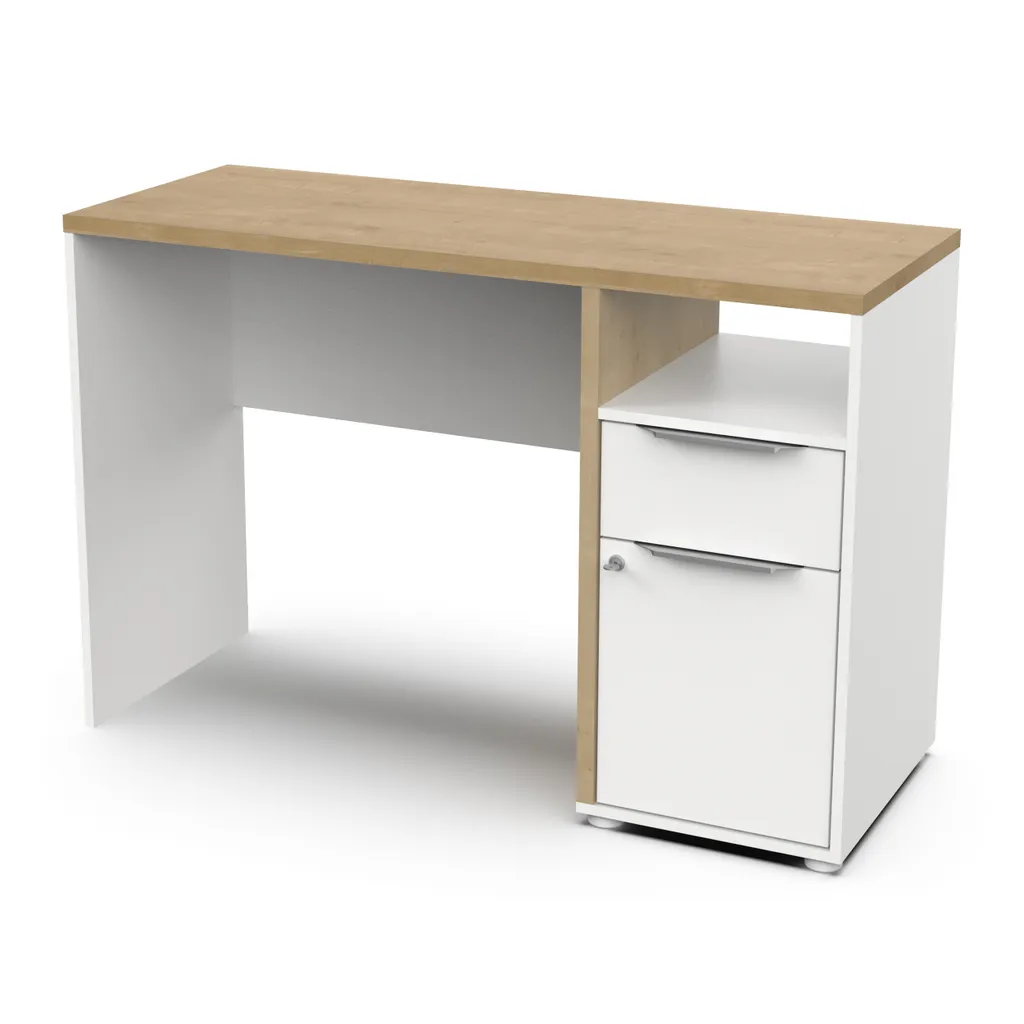 Bureau de Travail avec Rangement Intégré Chêne et Blanc Mat ACCESS