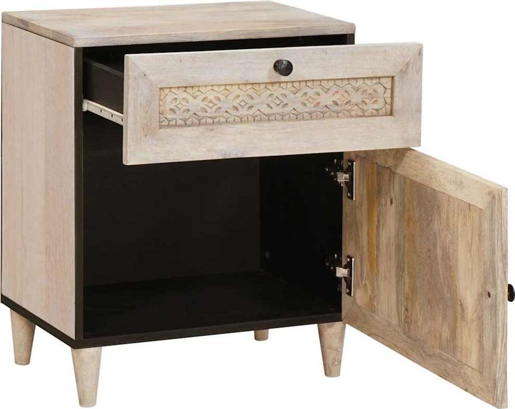 "WINTER SALE"Nachtschrank - Nachttisch - Beistelltisch für Schlafzimmer - mit Speicher Beige 50 x 33 x 60 cm Massivholz Akazie - Nachttische & -sc...