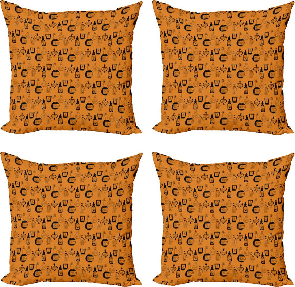 ABAKUHAUS Apotheker Kissenbezug Set (4 Stück), Halloween Tränke, Moderner Doppelseitiger Digitaldruck, 50 cm x 50 cm, Burnt Orange Schwarz