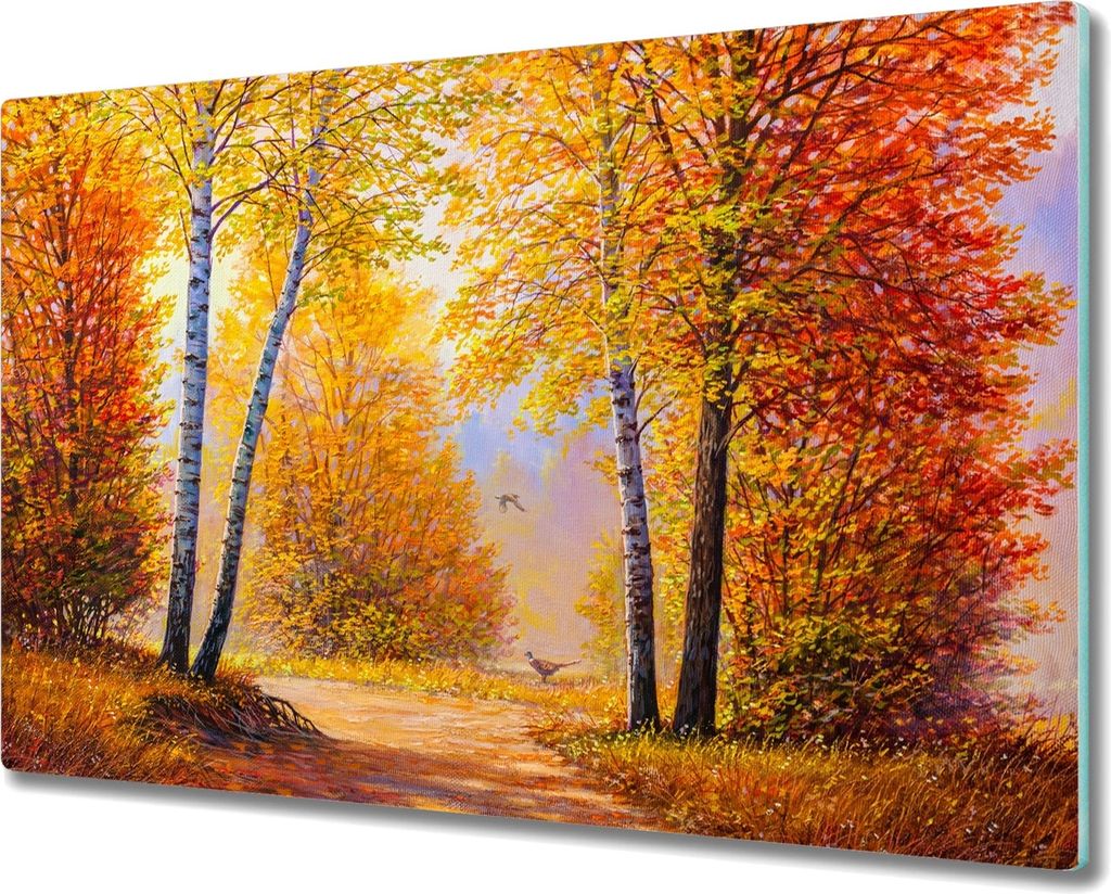 Coloray Hackbrett Küchenbrett Kochplattenabdeckung Schneidebrett Herdabdeckplatte 80x52 cm - Herbstwald Natur