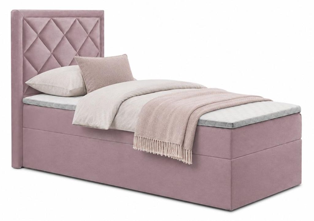 Bett, Boxspringbett DORMI MINI 80x200 cm mit Bettkästen, Topper T25 (Rosa: Itaka 38)