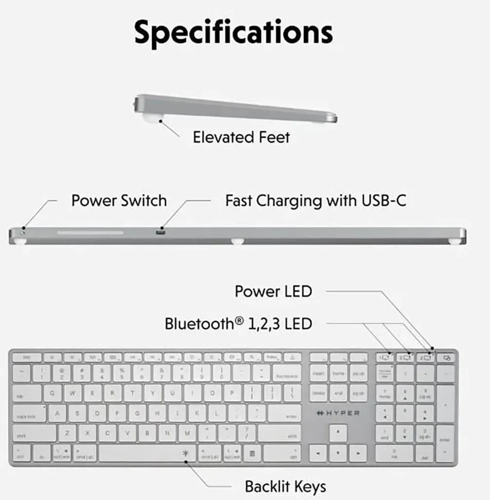 Clavier Sans Fil Bluetooth QWERTY HYPER HS2310NO pour Ordinateur et PC - 6