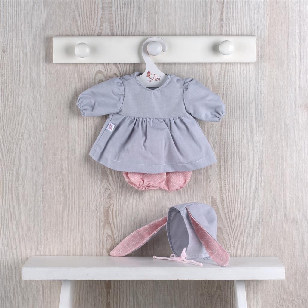 Asi Puppenkleidung - Skandinavisches Design Grau/Rosa mit Hasenohren Outfit