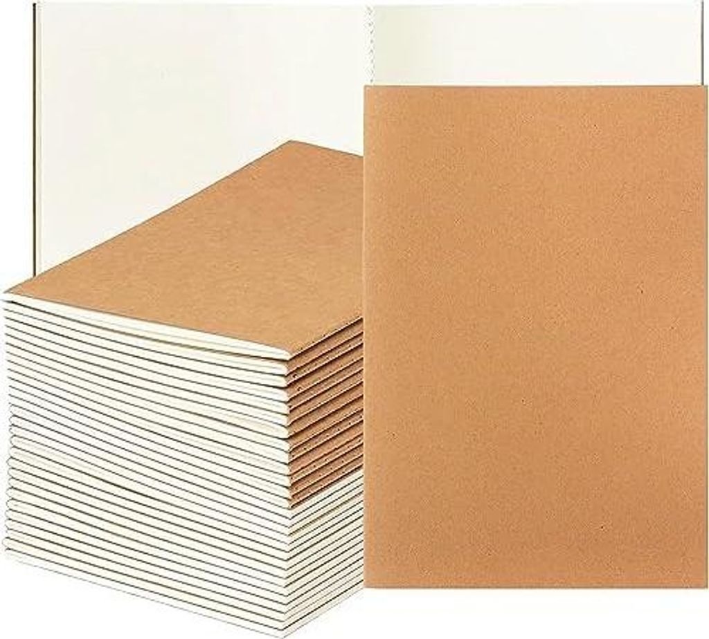 WUWEOT 30 Stück A5 Kraftpapier-Notizbücher, 21x14cm, 60 leere Seiten, 30 Blatt, für Studenten, Reisende, Büro, Schule, Notizbuch-Tagebuch zum S...