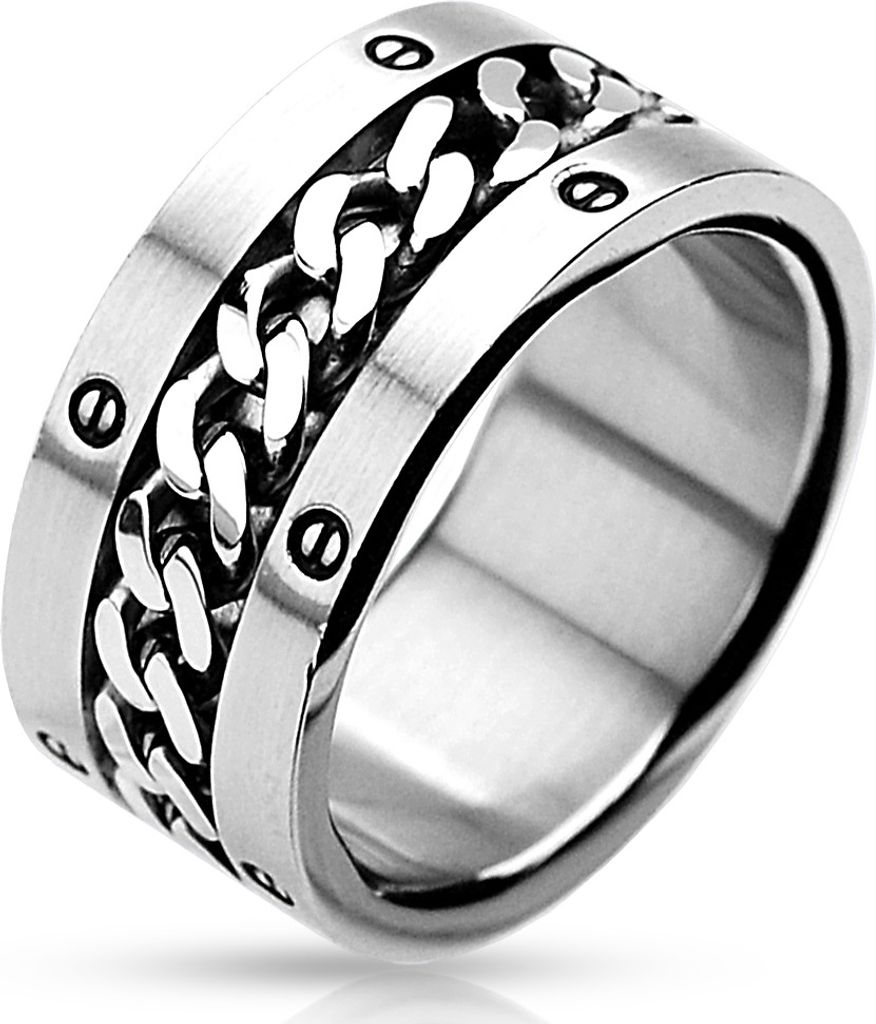 viva adorno Edelstahl Herren Ring silber mit eingearbeiteter Kette RS56, Kettenring, Gr. 72 (22,9 mm Ø)