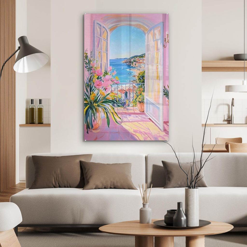 MuchoWow Glasbilder - Bilder auf Wandbild - Foto auf Glas Rosa - Außen - Farbe 80x120 cm Wanddekoration aus Glas - Acrylglasbild - Acrylbilder - D...