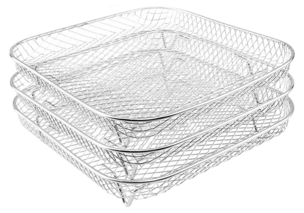 3-teiliges Heißluftfritteusen-Gestell, Grillgestell aus Edelstahl 304, quadratisches Heißluftfritteusen-Tablett, wiederverwendbares dreilagiges H...