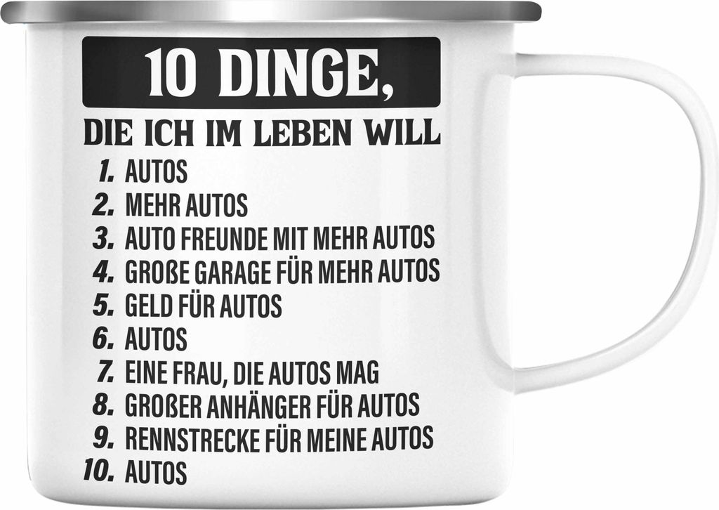 Trendation - Tuner Auto Emaille Tasse Geschenke Autotuner Geschenkidee Autoliebhaber Emaille Tasse für Männer Autofan Emaille Emaille Tasse (Silber)