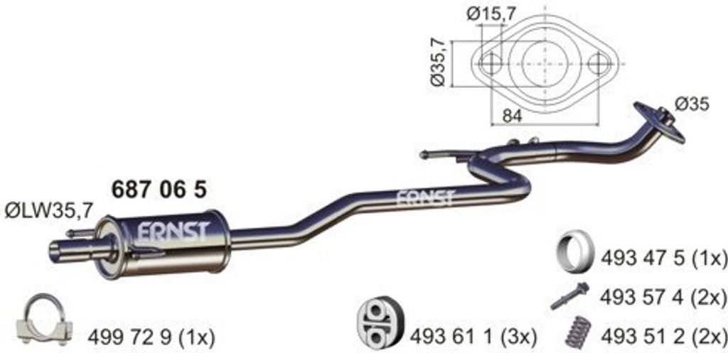 ERNST 687065 Mittelschalldämpfer Schalldämpfer für TOYOTA Yaris Schrägheck (P9)