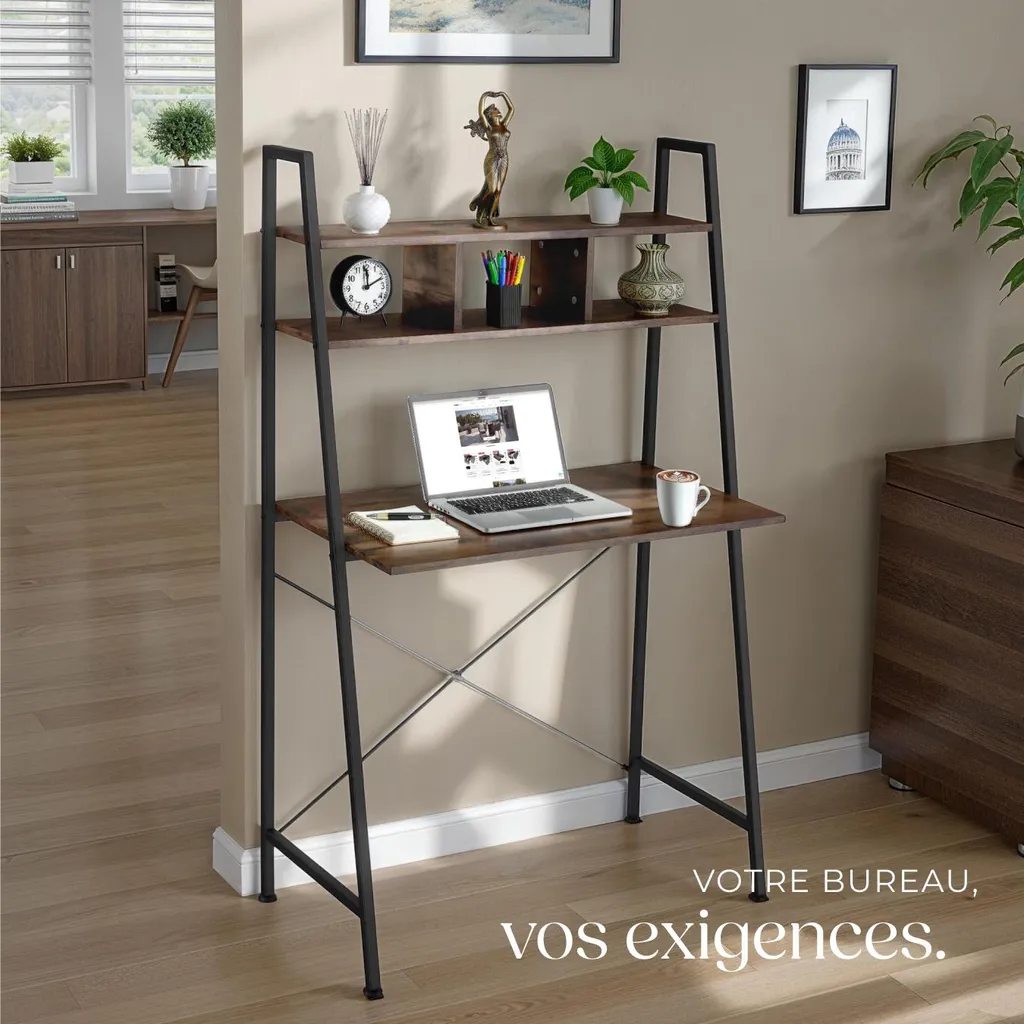 Petit bureau industriel Exeter bois foncé 85cm - Structure stable et robuste