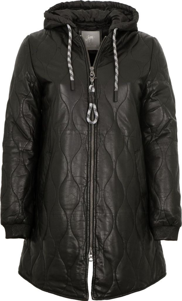 Gipsy by Mauritius - Damen Ledermantel Steppmantel Kapuze Lammnappa schwarz : XXL