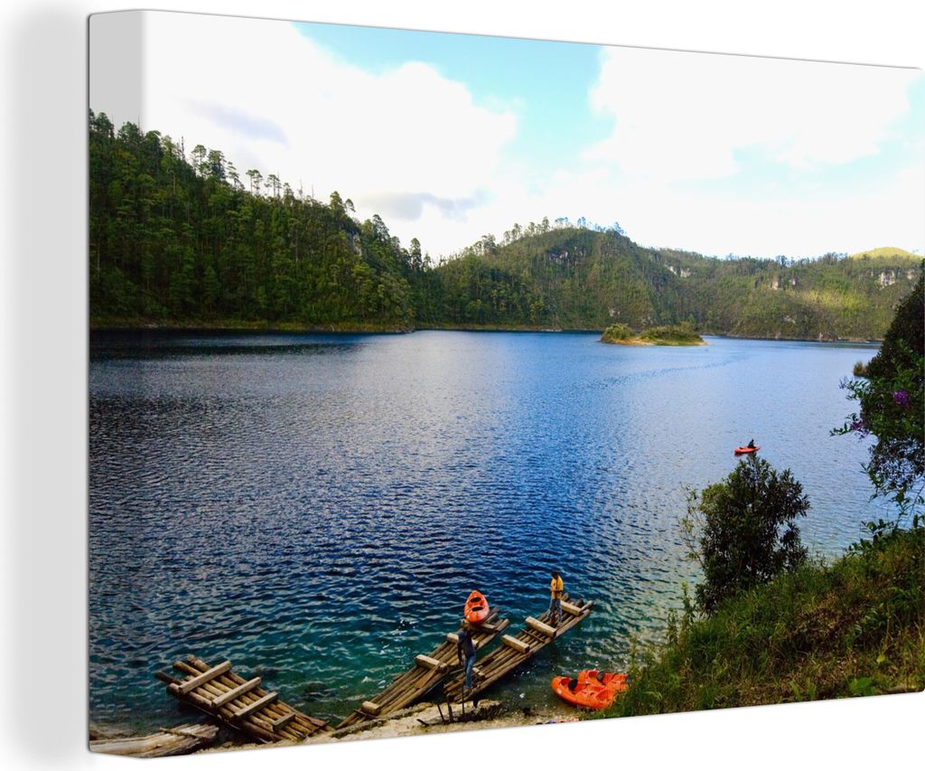 OneMillionCanvasses - Leinwandbilder - 140x90 cm, Leuchtend blauer See am Rande des Nationalparks Lagunas de Montebello in Mexiko, Wandbilder Kun...