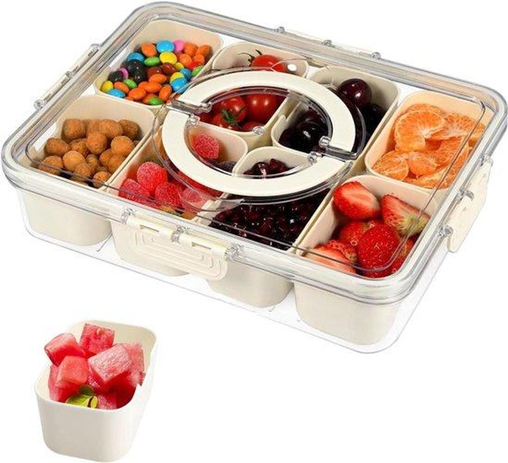 Küchen-Snack-Organizer-Box mit 8 Fächern - Transportbox für Snacks - Servierbrett für Gewürze - Transportbox mit Abdeckung - Snackbox für veg...
