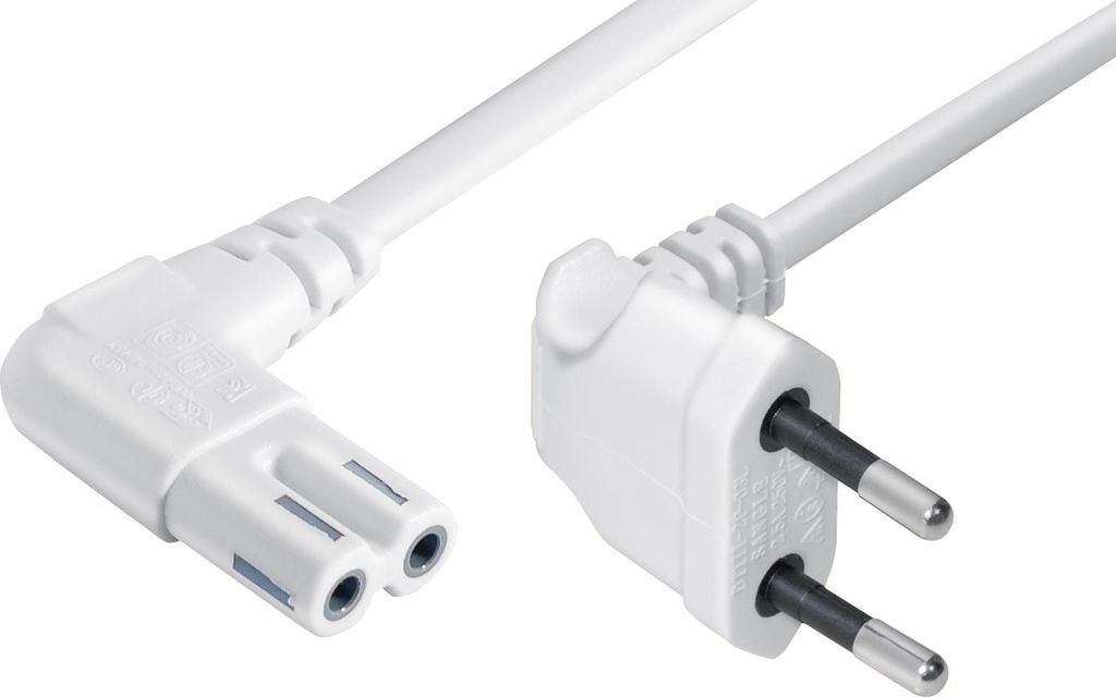 3m weiß Netzkabel Eurokabel gewinkelt