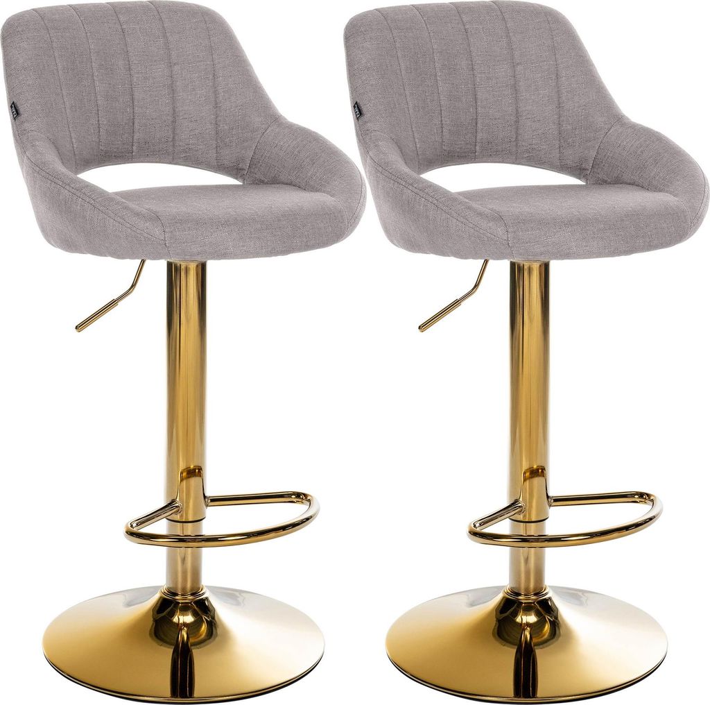 CLP 2er Set Barhocker Milet Stoffbezüge höhenverstellbar drehbar mit Rückenlehnen Farbe:grau;Material Gestell:Metall gold
