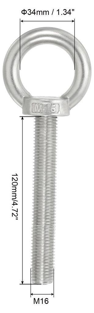 M16 x 120mm Hebeschulter Augenschraube, 304 Edelstahl Hebering Gewinde?se mit Muttern und Unterlegscheiben zum Aufh?ngen von H?ngemattenartikeln