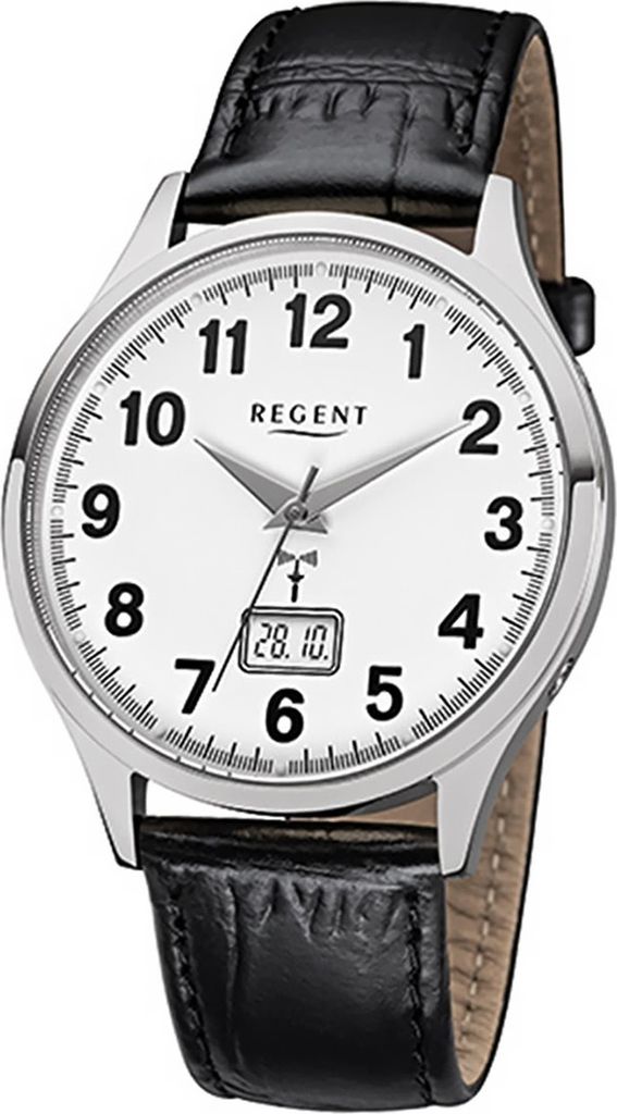 Regent Leder Herren Uhr FR-228 Funkuhr Armband schwarz D2URFR228