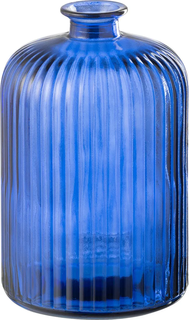 J-Line Vase Bouteille en Verre à Rayures Bleu Large pour Déco Intérieure