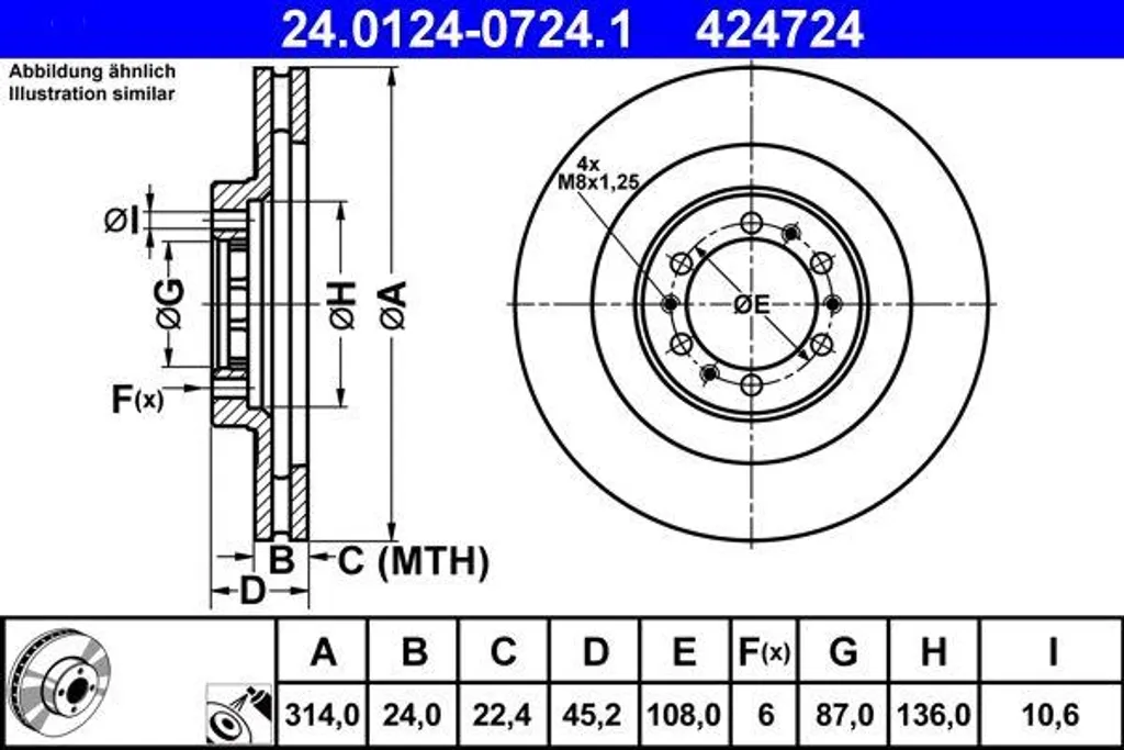 Disque de frein haute performance ATE 24.0124-0724.1 MB699716 robuste