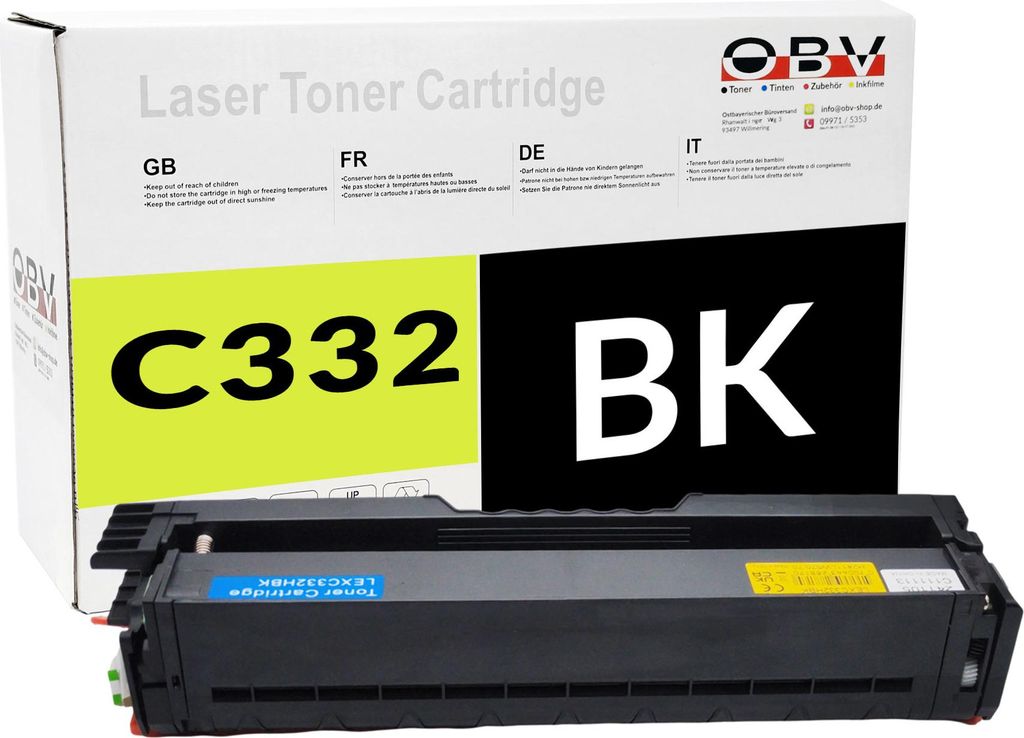A product shot of a laser toner cartridge and its packaging.