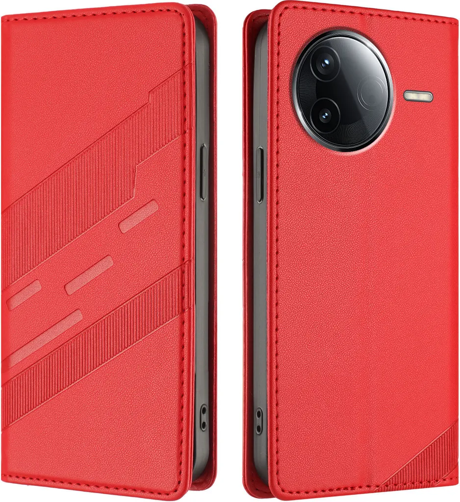 YKNIUFLY Custodia Per Xiaomi Poco M6 Pro, Cover A Ribalta Con Finestra Trasparente, Pelle PU E PC Rigido, Supporto Regolabile Per Video, Design A Specchio, Protezione Antiurto, Rosso