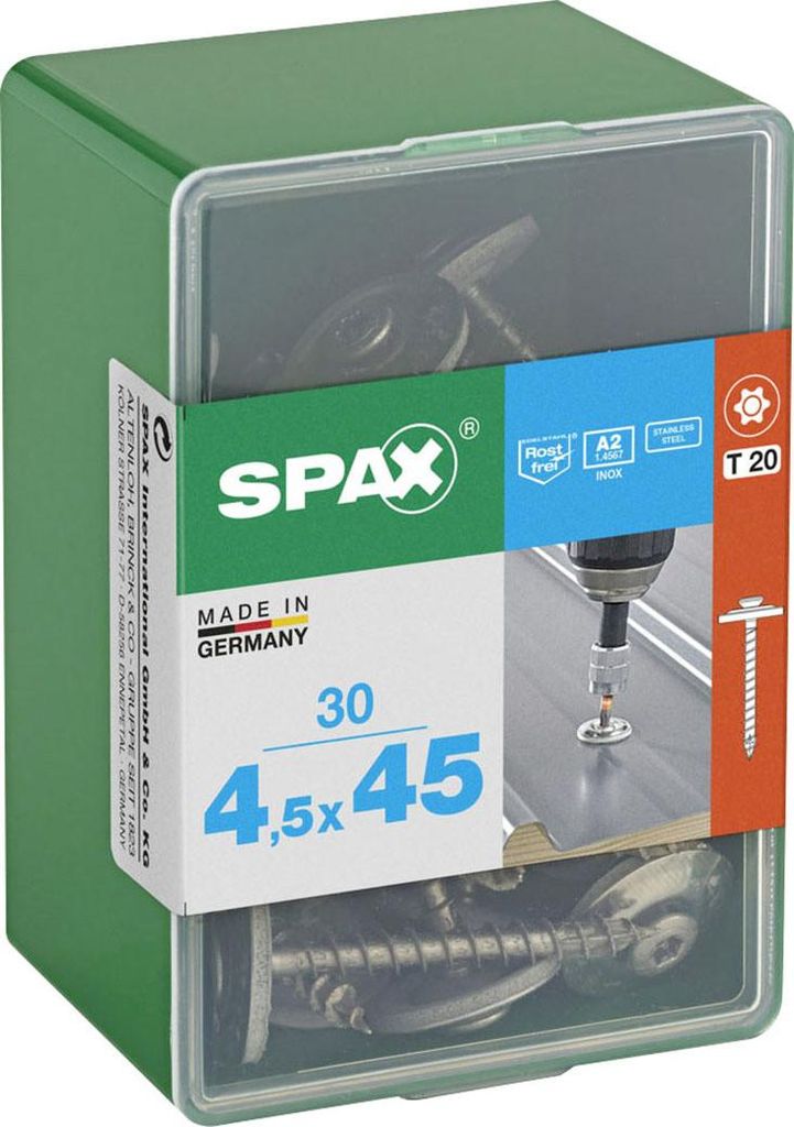 SPAX Spenglerschraube, 4,5 x 45 mm, 30 Stück, Vollgewinde, Produktbild 