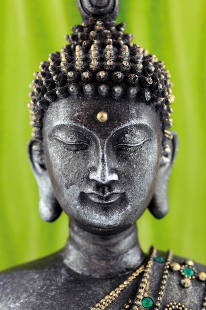 Buddhismus Kunstdruck Bild - Buddha Statue, Grün (120 x 80 cm)
