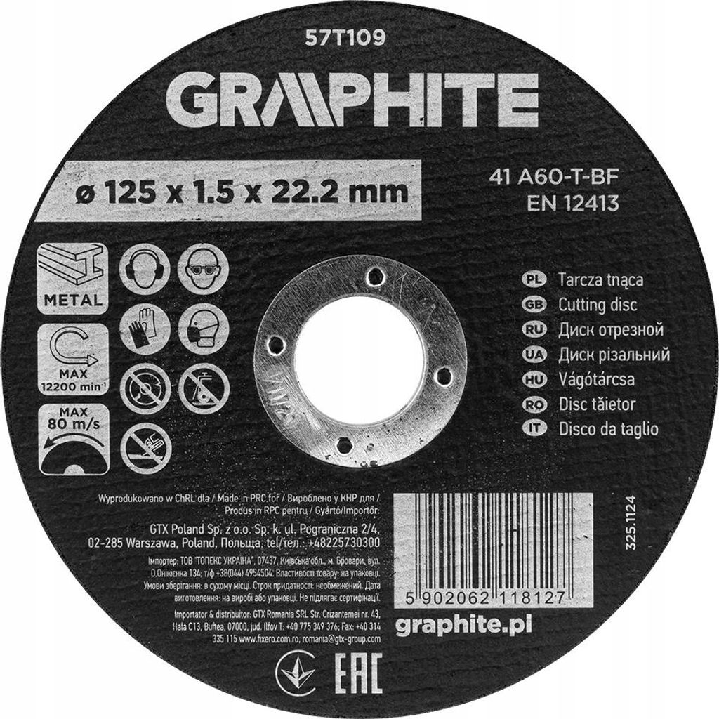 GRAPHITE Fächerschleifscheibe für Metall - Flache Ausführung, 22,2 mm Loch, 80 m/s - Ideal für schnelles Trennen und Schleifen - Trennscheibe f...