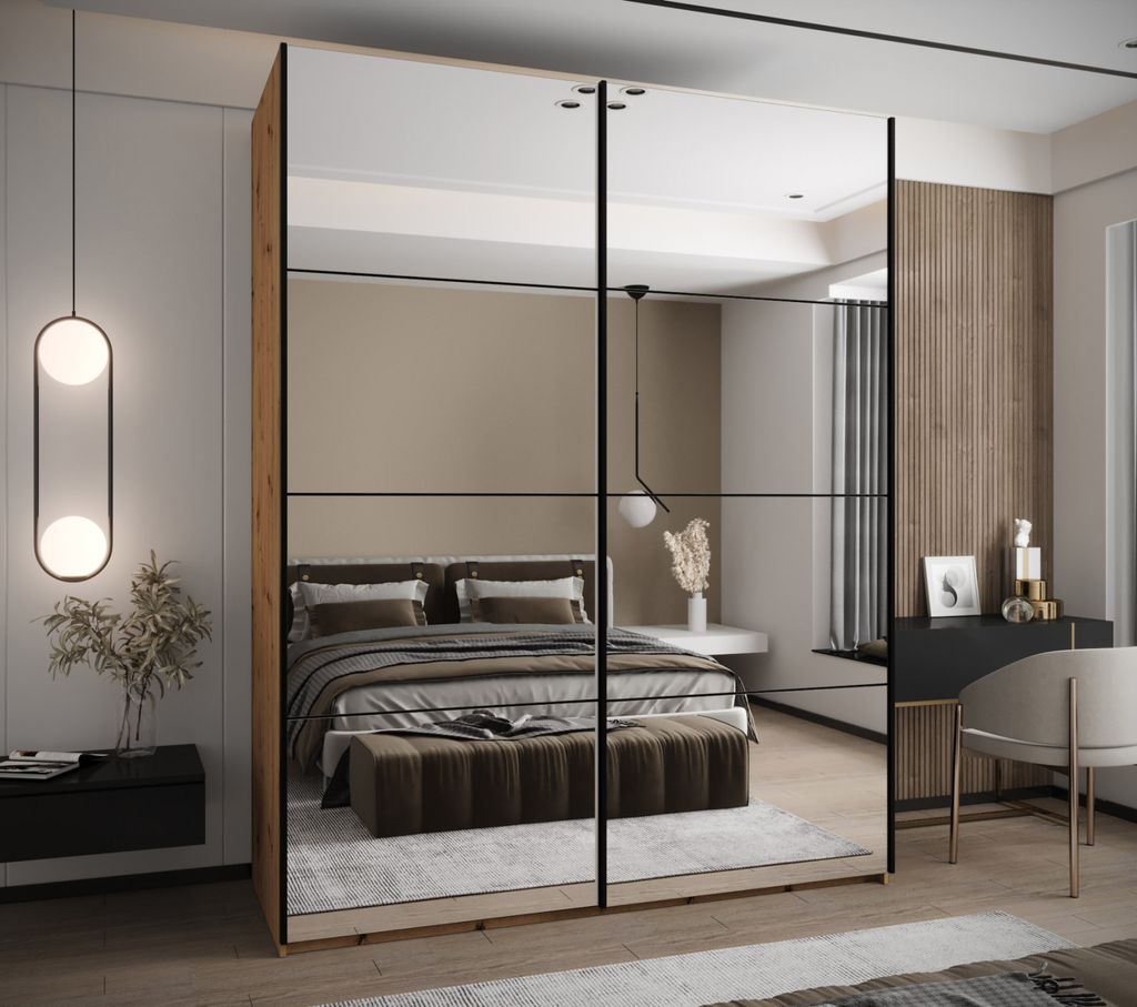 Zweitüriger Kleiderschrank SAMARA 2 - 200 cm, Eiche handwerklich / schwarz / schwarz