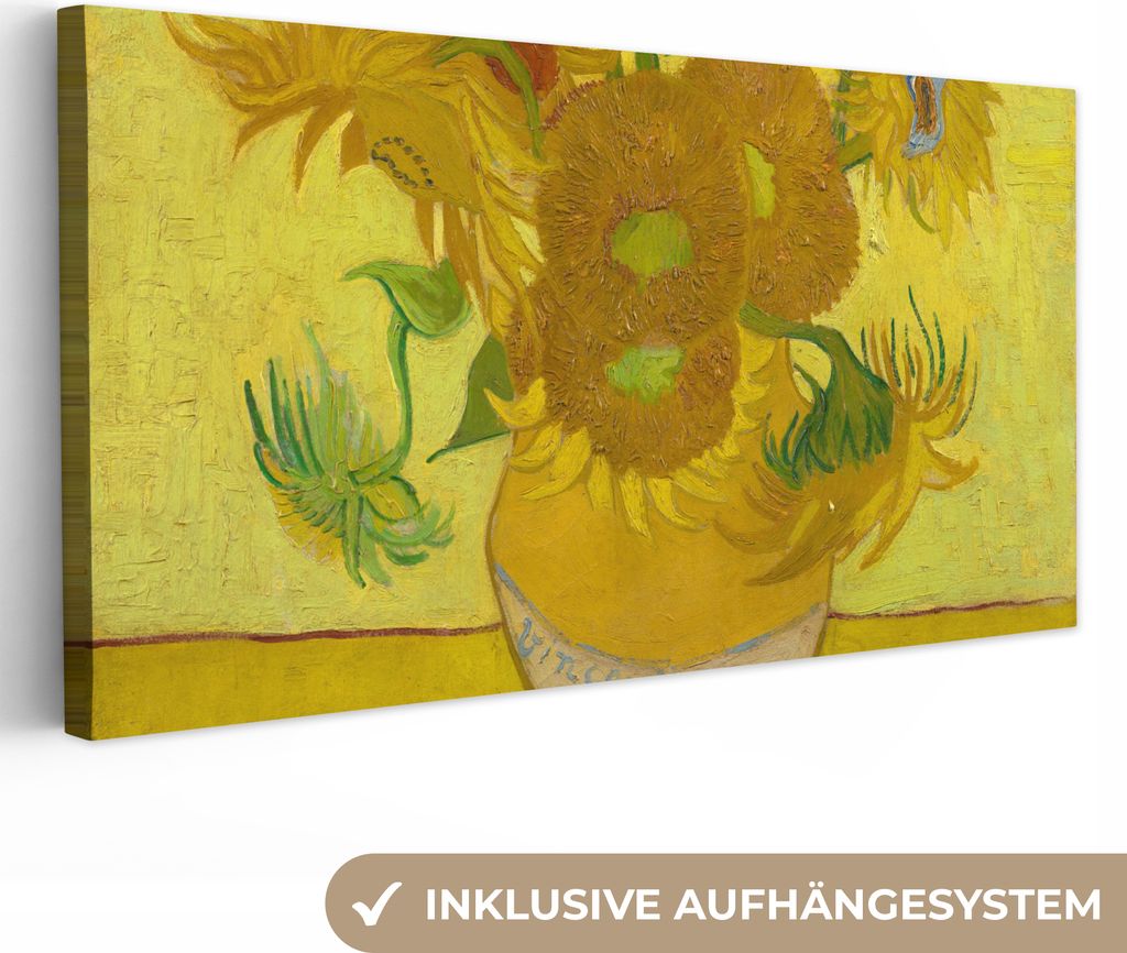 MuchoWow - Leinwandbilder - Sonnenblumen - Vincent van Gogh, Wandbild, Wanddeko Bilder Wohnzimmer, 40x20 cm