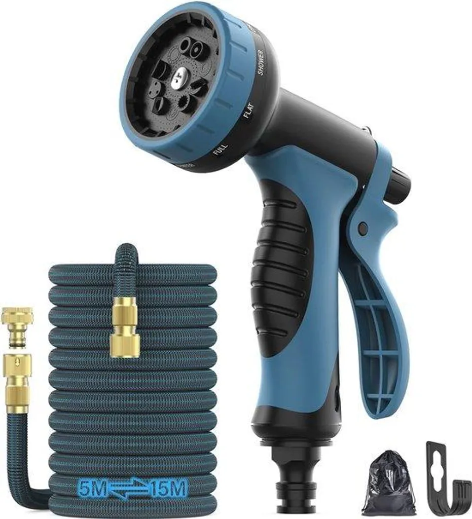 Tuyau extensible 15m anti-nœud avec douchette d'arrosage 10 positions