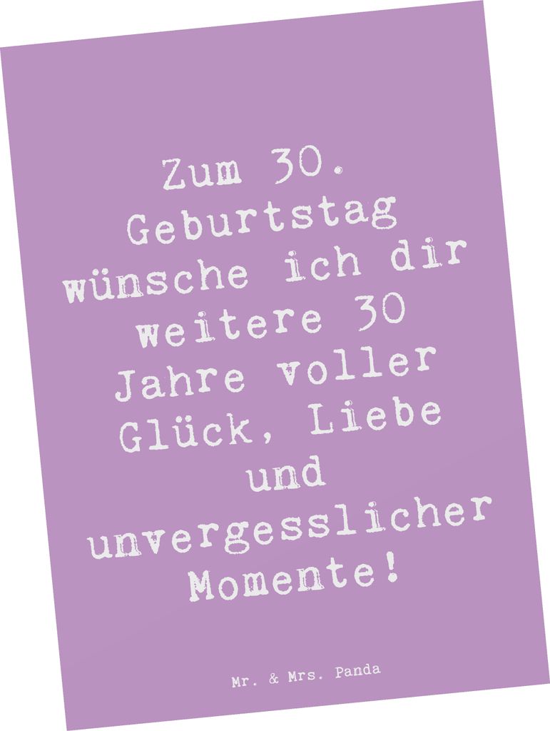 Mr. & Mrs. Panda Ansichtskarte Spruch 30. Geburtstag Glück Produktbild 