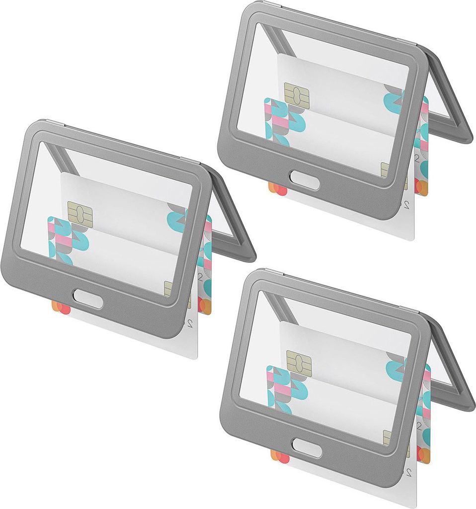 3-teiliger Ausweishalter mit doppelseitigen Fenstern, horizontal, hartes, transparentes Kunststoffgehäuse, Büro-Ausweisschutz