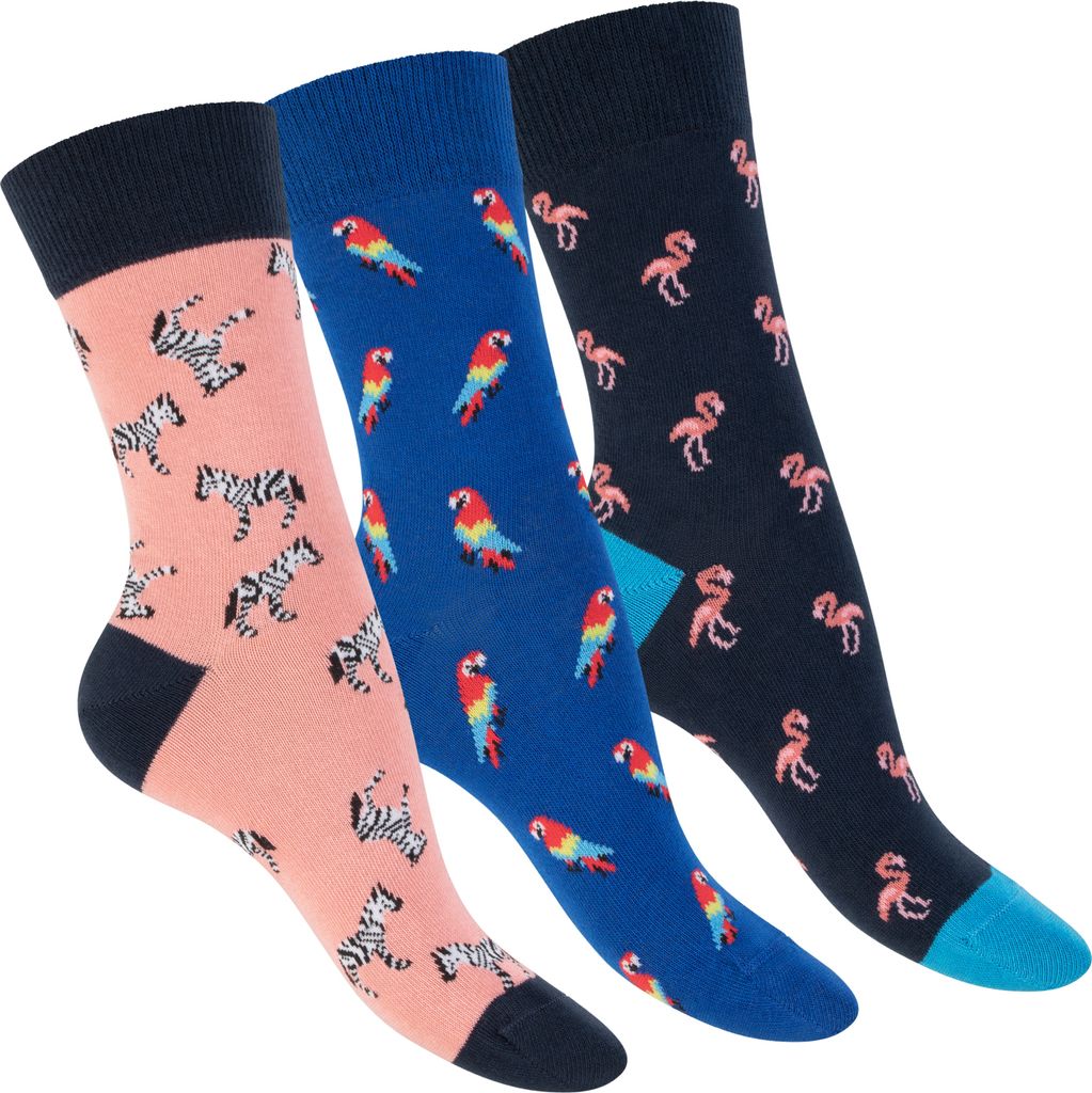 Footstar Damen & Herren Bunte Motiv Socken (3 Paar) Lustige Baumwoll Socken - Flamingo 41-46