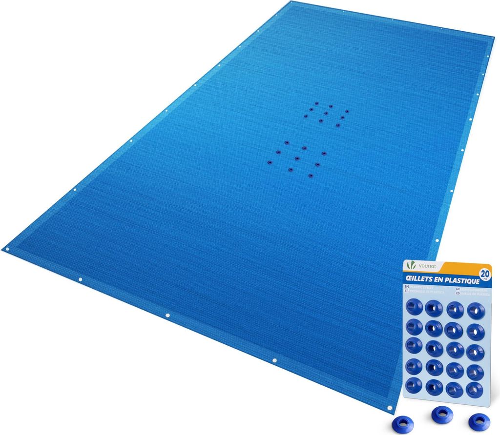 VOUNOT Poolabdeckung Rechteckig 160g/m² Doppelter Poolplane mit DIY-Drainagelöchern & Aluminiumösen, 4X9m