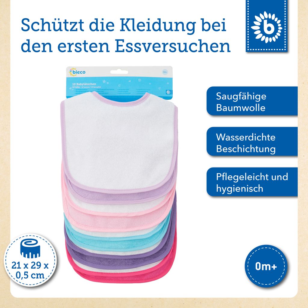 2er Set  Baby Lätzchen Silikon abwaschbar mit Klett Schlapperlatz Latz 
