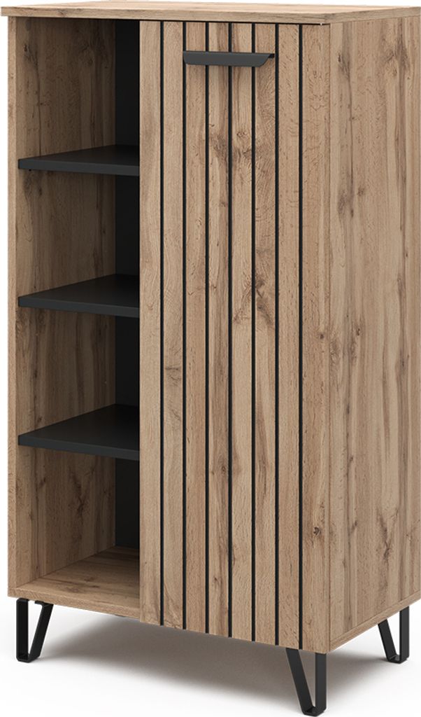 Kommode Vicco Amber Eiche Wotan 35 x 110 cm mit 1 Tür, Produktbild 
