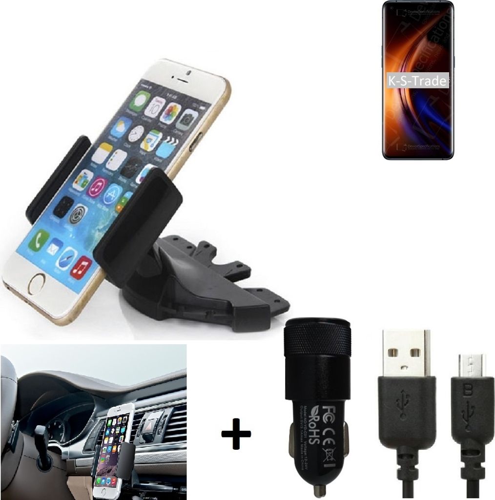 TOP SET K-S-Trade Autohalterung kompatibel mit Oppo Find X3 CD Schlitz Halterung KFZ-Halter Radio Handy Halterung 360° drehbar DVD-Schacht inkl.