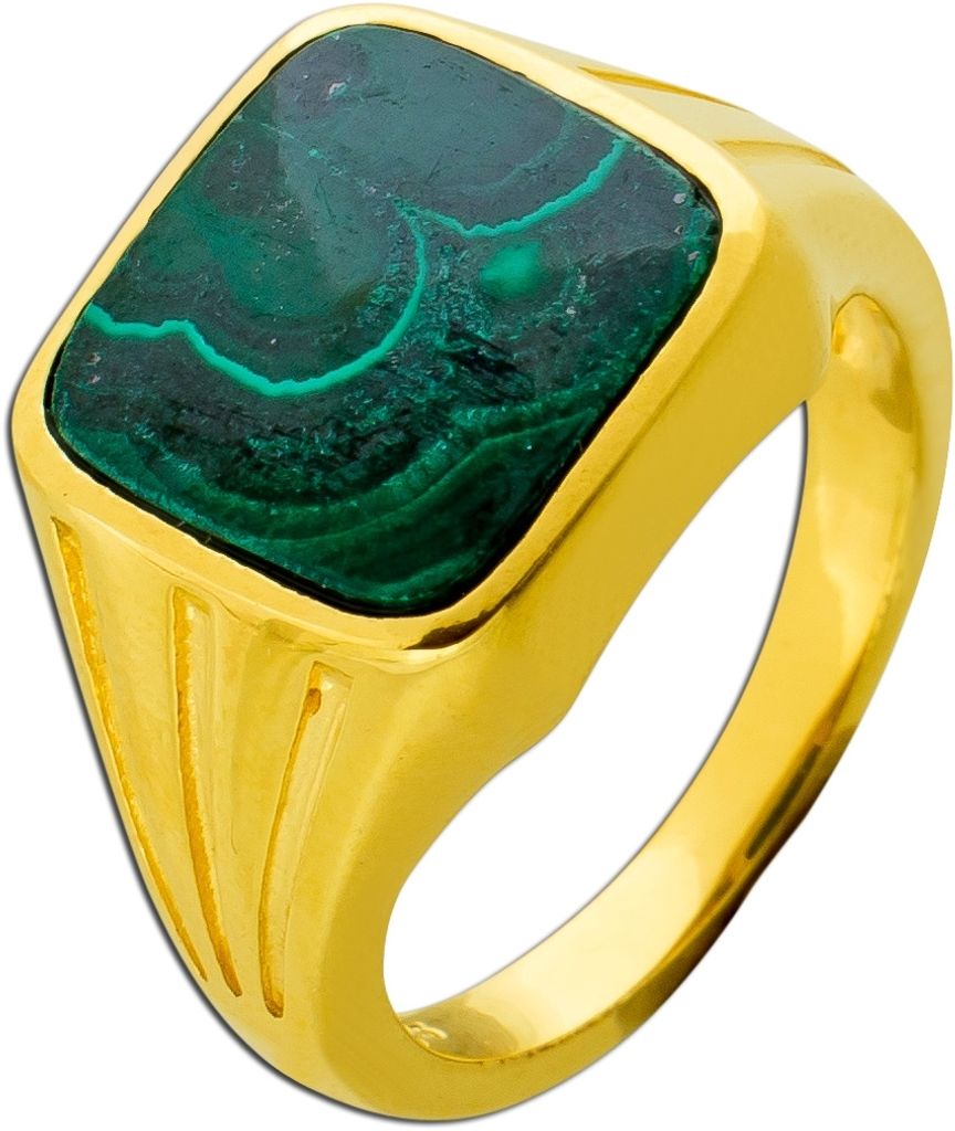 Siegelring Silber 925 vergoldet Kleinfingering grüner Malachit Edelstein 18