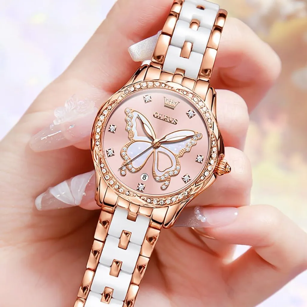 Orologio da donna diamanti Elegante orologio da polso al quarzo con bracciale in Vetroceramica bicolore in acciaio inossidabile, impermeabile 30 m e lancette luminose - Orologi da donna alla moda per il lavoro - 5