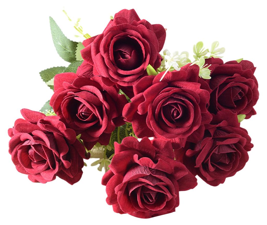7-köpfiger künstlicher Rosenstrauß, realistische Kunstblumen, Tischdekoration für Zuhause, Büro, Hochzeit, Party, drinnen und draußen