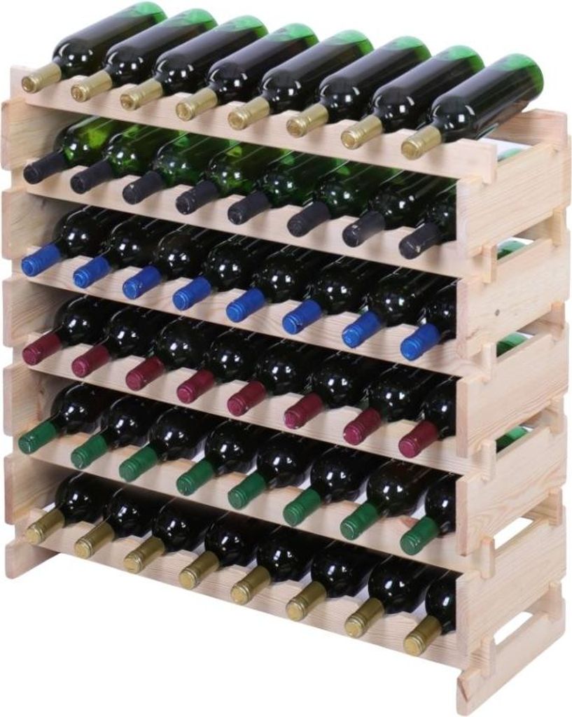 Weinregal VINOTECA FLEX PRO | HxBxT 79x84x28cm | 48 Flaschen auf 6 Ebenen | Massives Kiefernholz | Natur unbehandelt