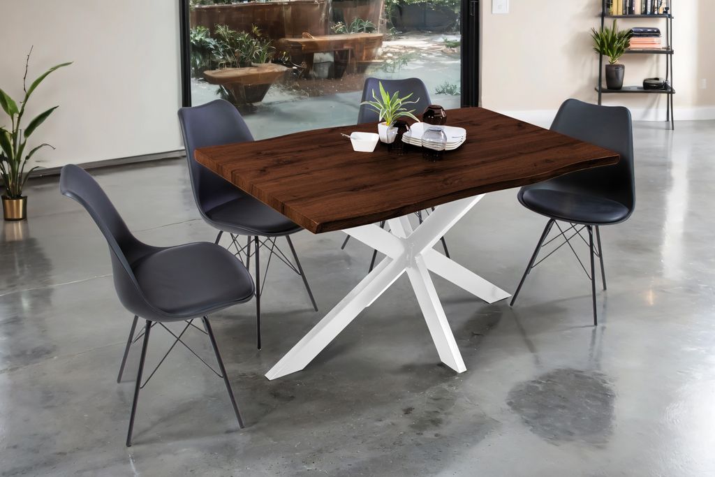 Esstisch Baumkante Holz-Optik Nussbaum 140 x 80 Spider-Gestell weiß JOSY
