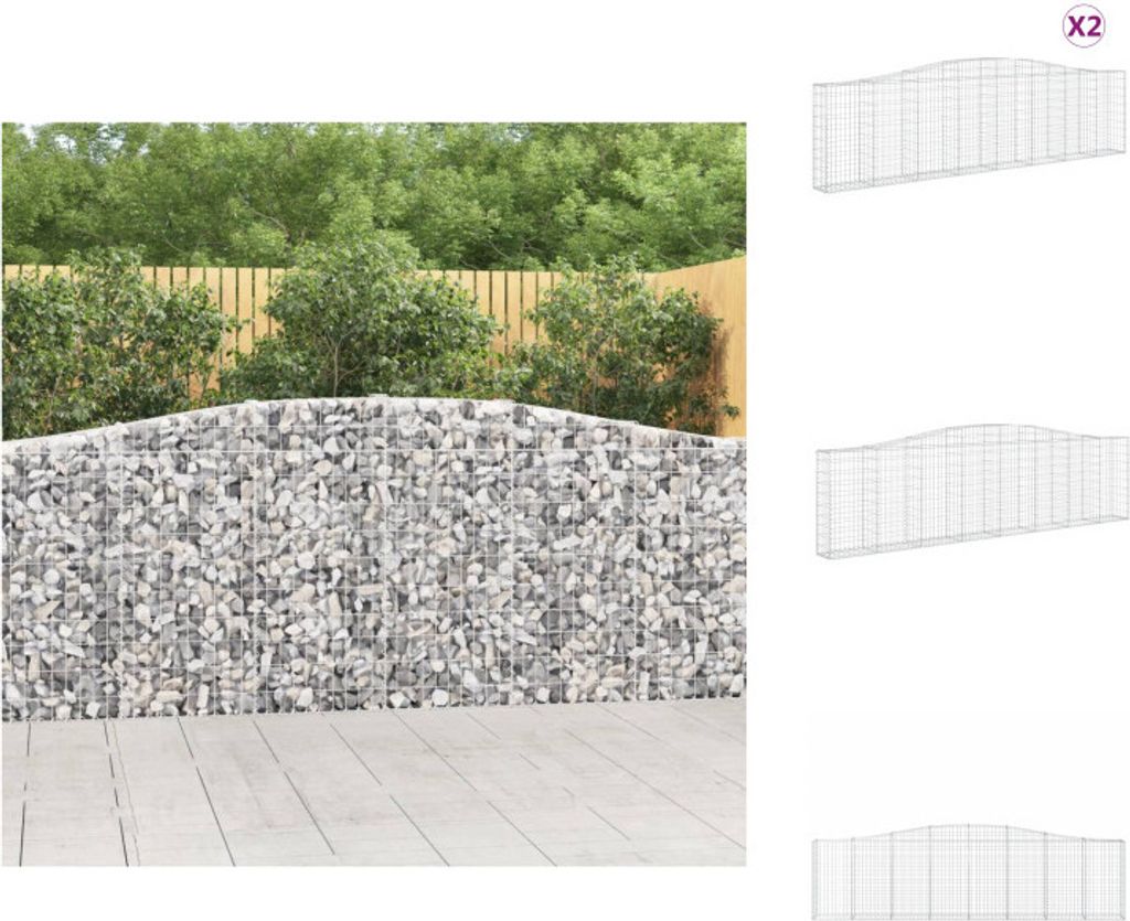 vidaXL Gabionen mit Hochbogen 2 Stk. 400x30x100/120cm Verzinktes Eisen - Blumentöpfe & Pflanzgefäße