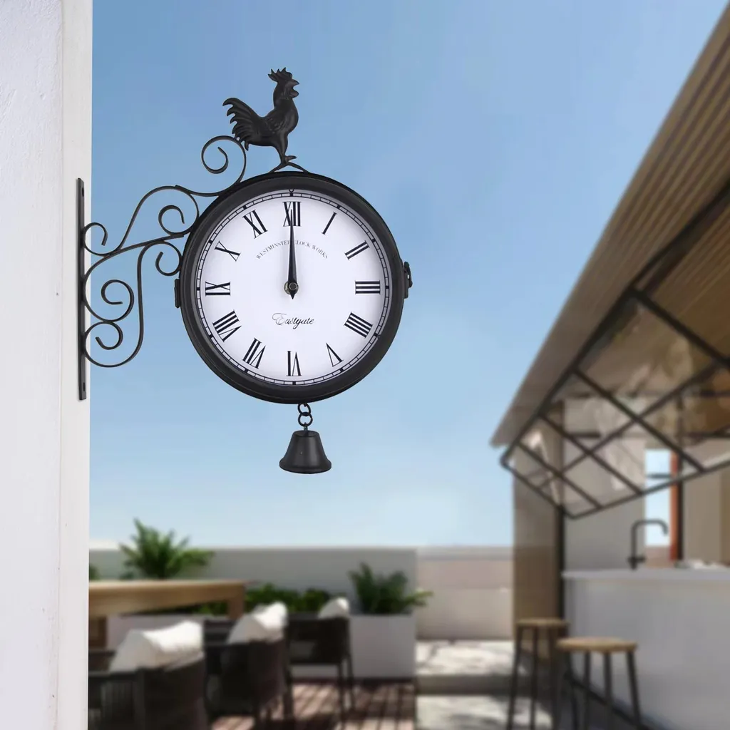 Horloge extérieure anti-rouille double face pour jardin style rétro